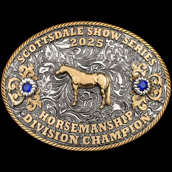 "Our Cowboy King Buckle is inspired by the life of the NRCHA Hall of Fame Horseman, Doug Williamson. Doug truly lived the Cowboy life that movies are made from, earning many acheivements in the Reining Horse community. This buckle is crafted on a han